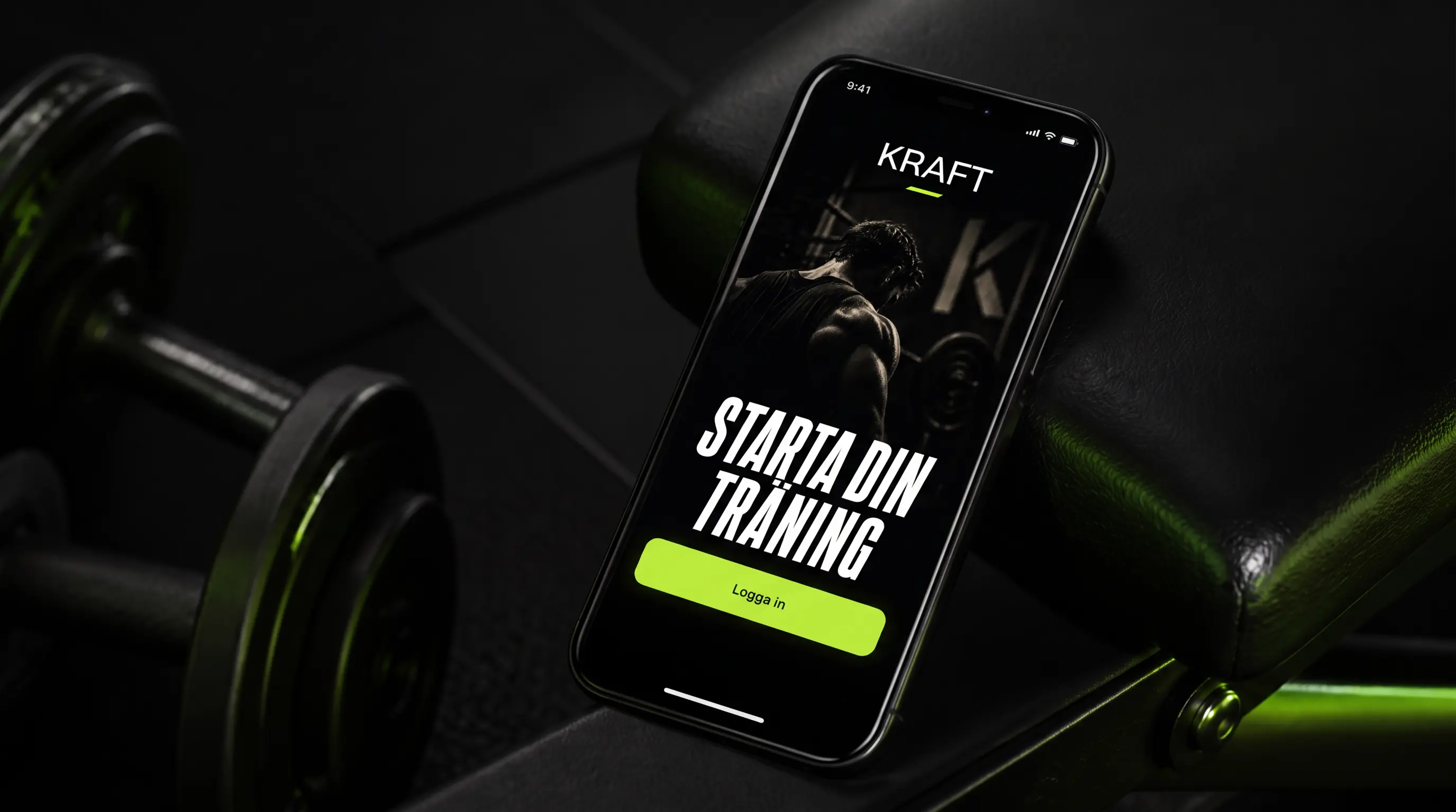 KRAFT-appen på en mobiltelefon i gymmet